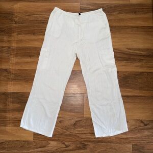 H&M linen blend white drawstring trouser pants. Medium
